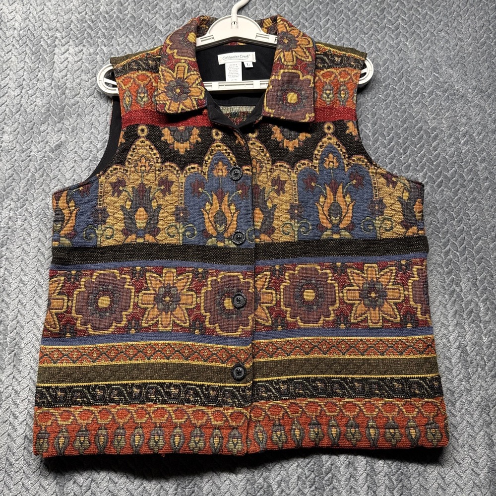 Vintage Coldwater Creek Tapestry Vest Large Southwestern Floral USA Grandma - Picture 2 of 7